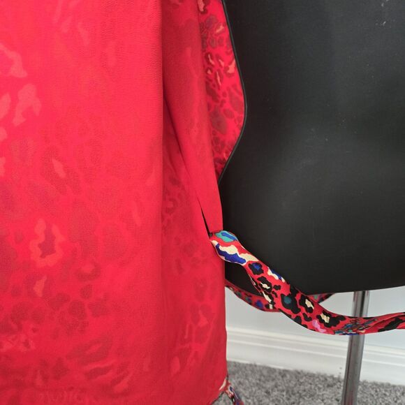 Tanya Taylor Kaylee Silk Red Wrap Blouse women's sz 6 Mixed Animal Print - Picture 5 of 11